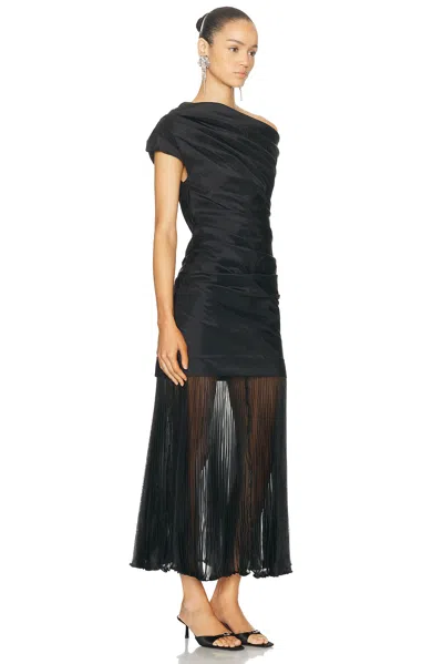 Simkhai Ammalie Draped Pleated-skirt Taffeta Dress In Black
