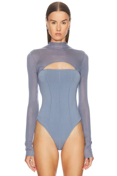 Fleur Du Mal Kate Thong Bodysuit Charcoal Blue In Gray