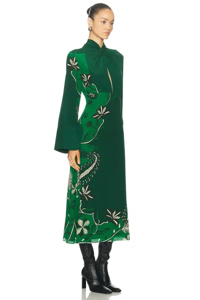 Johanna Ortiz Candelaria Interdimensional Silk Maxi Dress In Green