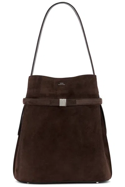 Totême Toteme Belted Suede Leather Bucket Bag In Brown
