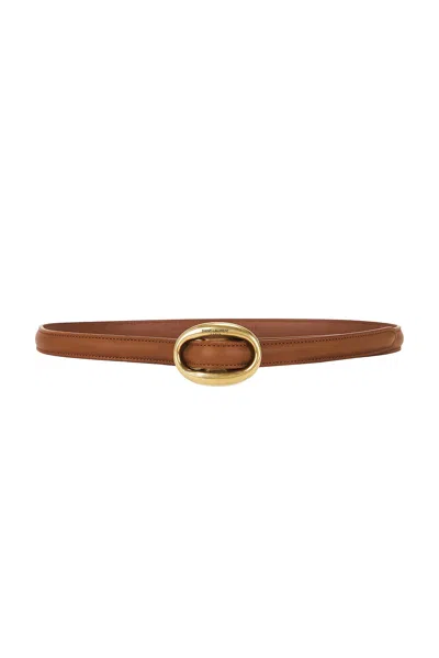 Saint Laurent Oval Buckle Thin Belt In Brown