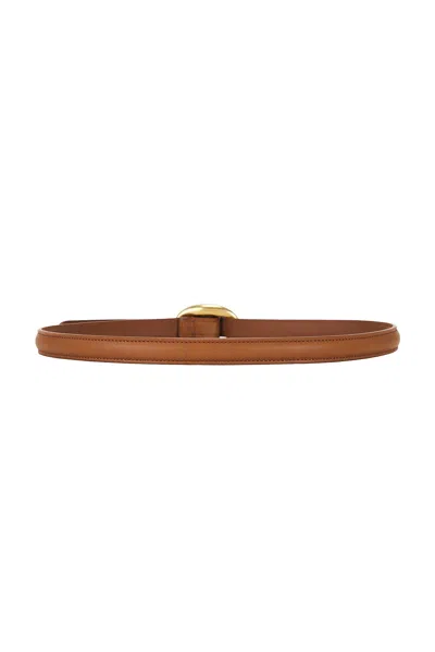 Saint Laurent Oval Buckle Thin Belt In Brown