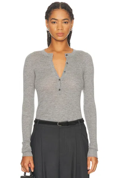 Sprwmn Henley Long Sleeve Top In Gray