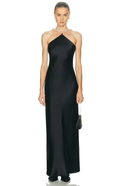 Staud Cadence Faux Pearl-embellished Satin Maxi Dress In Black
