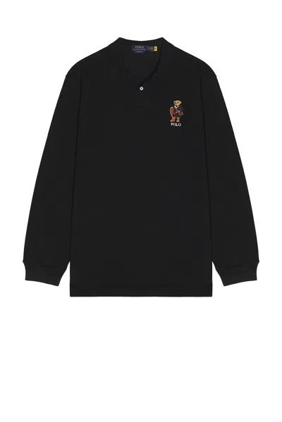 Polo Ralph Lauren Long Sleeve Novelty Holiday Bear Polo In Black
