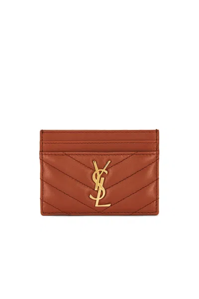 Saint Laurent Ysl Monogram Card Case In Quilted Smooth Leather In Brown ...