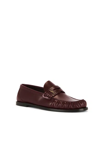Saint Laurent Grape Leather Loafers In Burgundy