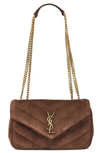 Saint Laurent Brown Coffee Loulou Small Shoulder Bag In Brown