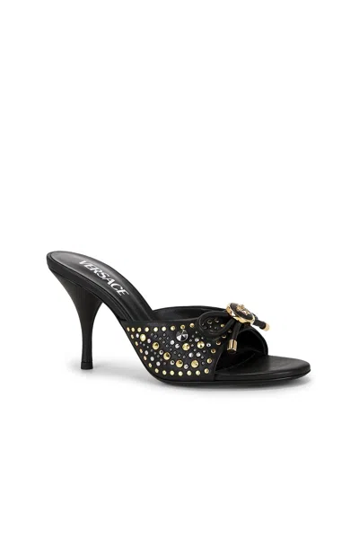 Versace 85mm La Medusa Embellished Leather Mules In Black