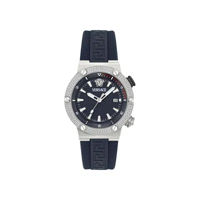 Pre-owned Versace Greca Logo Diver Recycled Pu Strap 'stainless Steel' | Silver | Men's Size Onesize