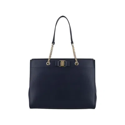 Pre-owned Ferragamo Vara Bow Smooth Leather Tote 'blue' | Women's Size Onesize