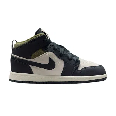Pre-owned Air Jordan 1 Mid Se Ps 'light Orewood Brown Medium Olive' | Blue | Kid's Size 1.5