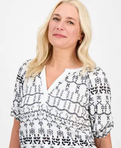 Style & Co Petite Eyelet Summer Split-neck Top, Exclusively At Macy's In Multi