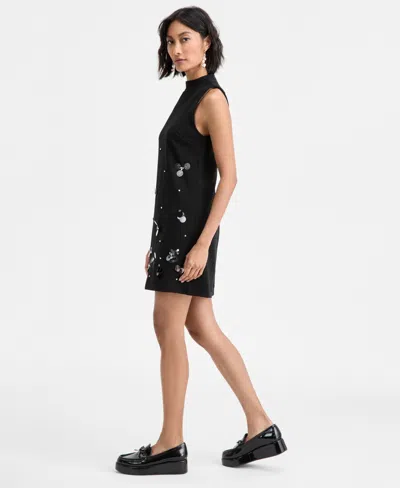 On 34th Women's Paillette Embellished Mock Neck Shift Dress, Macy's Exclusive In Black