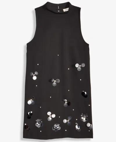 On 34th Women's Paillette Embellished Mock Neck Shift Dress, Macy's Exclusive In Black
