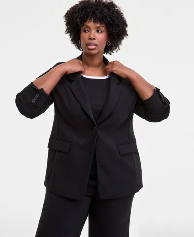 On 34th Trendy Plus One-button Notch-collar Blazer, Macy's Exclusive In Black