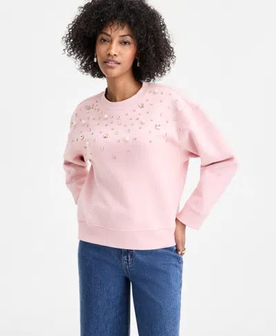 On 34th Women's Embellished Crewneck Sweatshirt, Macy's Exclusive In Pink