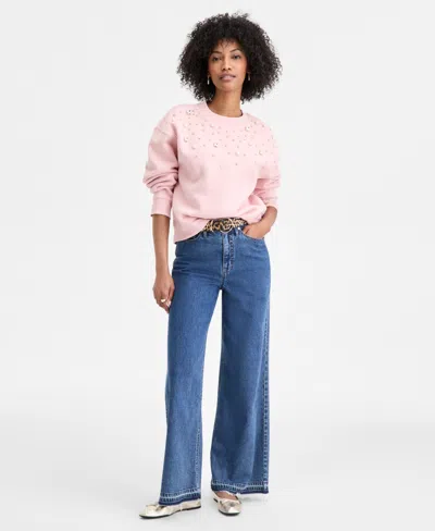 On 34th Women's Embellished Crewneck Sweatshirt, Macy's Exclusive In Pink