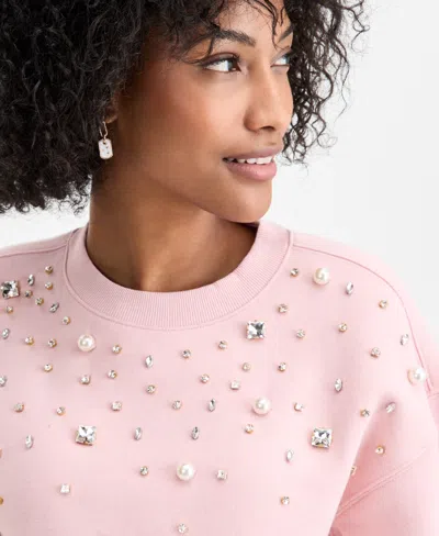 On 34th Women's Embellished Crewneck Sweatshirt, Macy's Exclusive In Pink