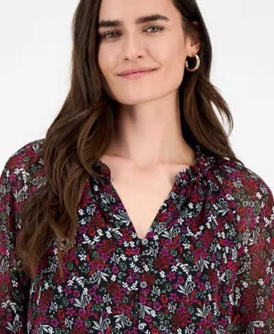 Style & Co Women's Floral Ruffled Split-neck Top, Macy's Exclusive In Multi