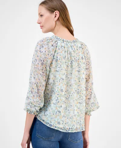 Style & Co Women's Floral Ruffled Split-neck Top, Macy's Exclusive In Multi