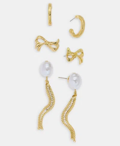 Inc International Concepts 3-pc. Set Pave & Imitation Pearl Earrings, Macy's Exclusive In Gold