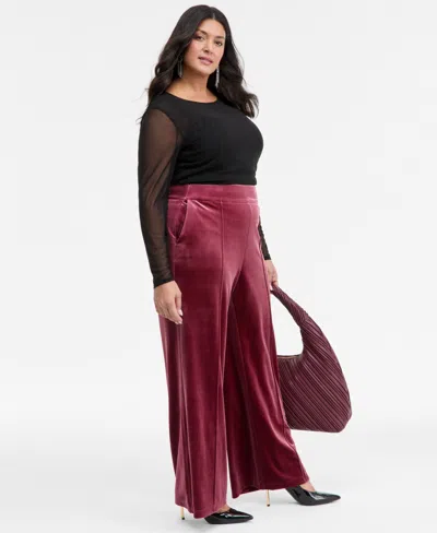 Inc International Concepts Plus Size High-rise Wide-leg Velvet Pants, Created For Macy's In Animal Print