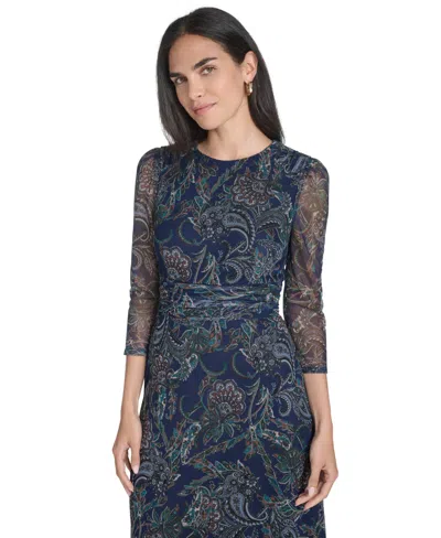 Jessica Howard Women's Puff Sleeves Ruched Dress In Multi