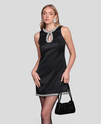 Avec Les Filles Women's Embellished Neckline Shift Dress In Black