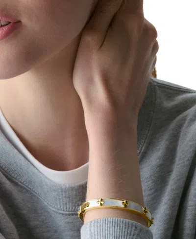 Kate Spade Imitation Pearl Gold Hinge Bangle Bracelet In Gold