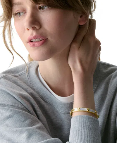 Kate Spade Imitation Pearl Gold Hinge Bangle Bracelet In Gold