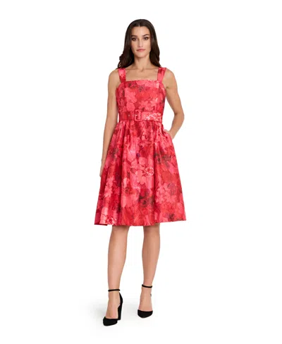Tahari Asl Petite Sleeveless Jacquard Dress In Red