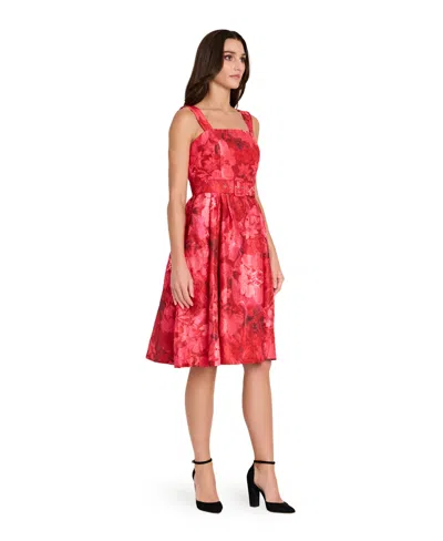 Tahari Asl Petite Sleeveless Jacquard Dress In Red