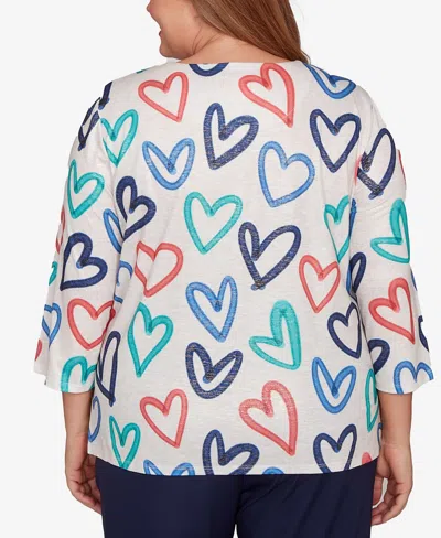 Alfred Dunner Women's Saratoga Springs Tossed Heart Pattern Knit Top In Multi