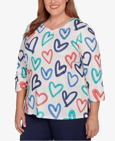 Alfred Dunner Women's Saratoga Springs Tossed Heart Pattern Knit Top In Multi