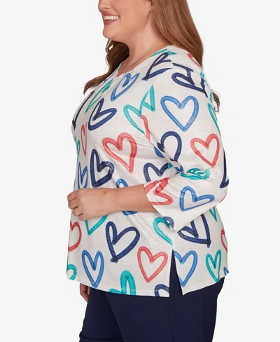 Alfred Dunner Women's Saratoga Springs Tossed Heart Pattern Knit Top In Multi