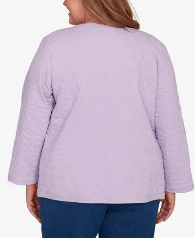 Alfred Dunner Plus Size Hilton Head Floral Quilted Patchwork Jacket In Purple