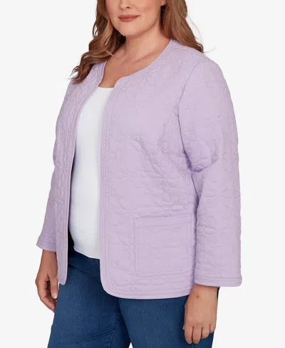 Alfred Dunner Plus Size Hilton Head Floral Quilted Patchwork Jacket In Purple