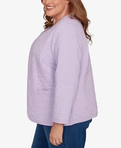 Alfred Dunner Plus Size Hilton Head Floral Quilted Patchwork Jacket In Purple