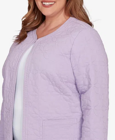 Alfred Dunner Plus Size Hilton Head Floral Quilted Patchwork Jacket In Purple