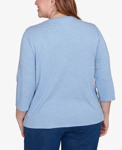 Alfred Dunner Plus Size Hilton Head Cross Stitched Floral Top In Blue