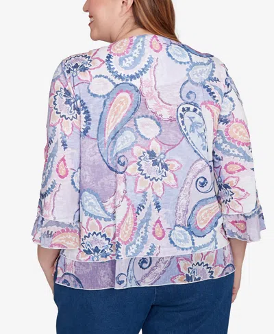 Alfred Dunner Plus Size Hilton Head Paisley Print Layered Hem Knit Top In Multi
