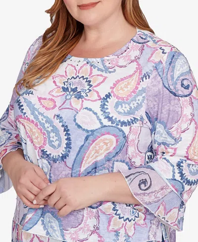 Alfred Dunner Plus Size Hilton Head Paisley Print Layered Hem Knit Top In Multi