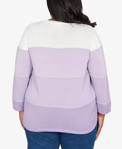 Alfred Dunner Plus Size Hilton Head Ombre Stripe Sweater With Necklace In Purple