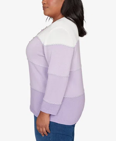 Alfred Dunner Plus Size Hilton Head Ombre Stripe Sweater With Necklace In Purple