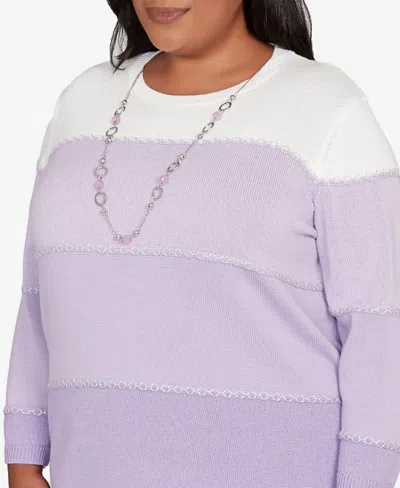 Alfred Dunner Plus Size Hilton Head Ombre Stripe Sweater With Necklace In Purple