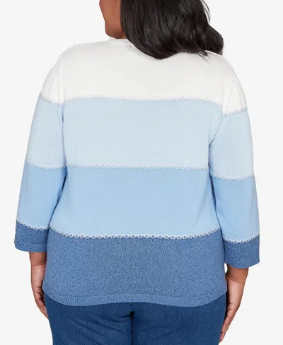 Alfred Dunner Plus Size Hilton Head Ombre Stripe Sweater With Necklace In Blue