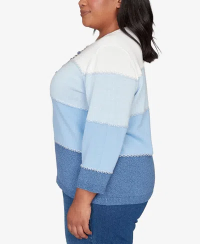 Alfred Dunner Plus Size Hilton Head Ombre Stripe Sweater With Necklace In Blue