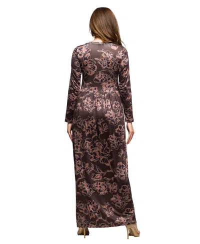 24seven Comfort Apparel Women's Brown Blush Floral Long Sleeve Dress In Multi