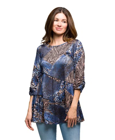 24seven Comfort Apparel Women's Three Quarter Sleeve Tunic Top In Multi
